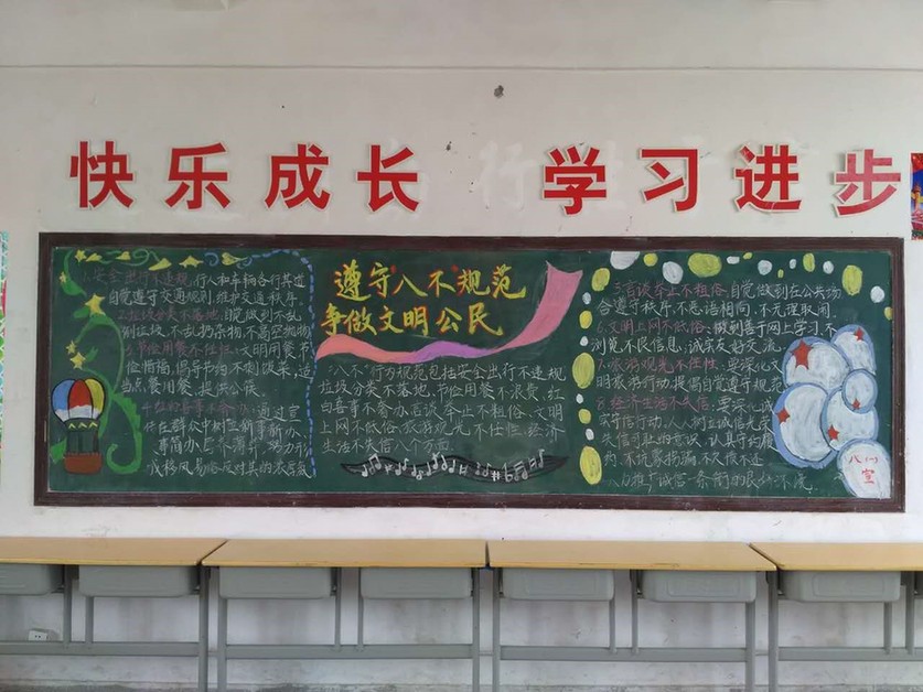 学校黑板报开展八不规范宣传图片来源:平潭文明网 学校宣传栏粘贴八不规范宣传页图片来源:平潭文明网 根据全省文明城市创建工作会议暨推行"八不"行为规范、做文明公民活动会议精神和上级的文件要求。近日,平潭一中结合公民道德宣传日和市级文明学校测评工作,迅速开展推行"八不"行为规范、做文明公民系列主题宣传活动。 平潭一中在学校的宣传栏等显眼的地方,广泛宣传"八不"行为规范,开展社会主义核心价值观教育。同时,深入开展"公共生活好习惯"主题活动,引导学生知礼明行,提升文明素质,以主题