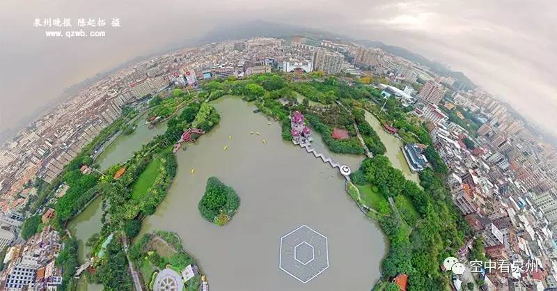 航拍"鲤鱼城"泉州之鲤珠——东湖公园